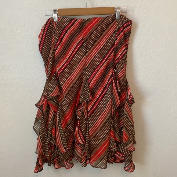 NWT Lauren Ralph Lauren Ruffle Midi Skirt Brown & Red Size Medium - Picture 6 of 7